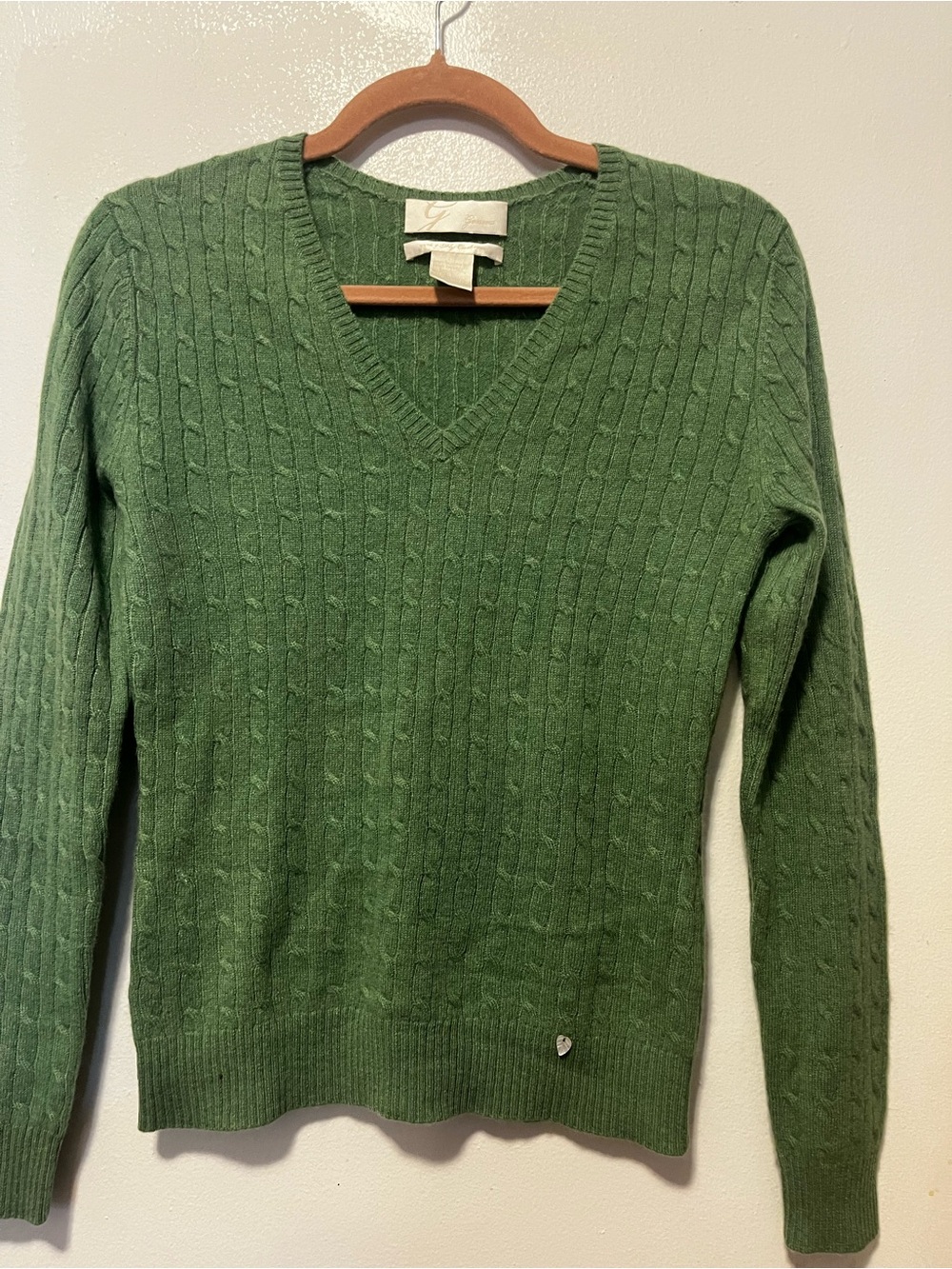 Geneva Forest Green Cable Knit Crew Sweater